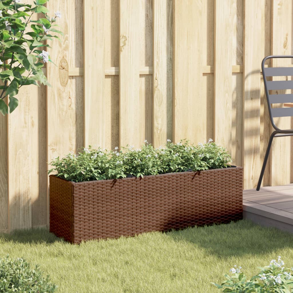 Garden Planter with 3 Pots Brown 105x30x32 cm Poly Rattan