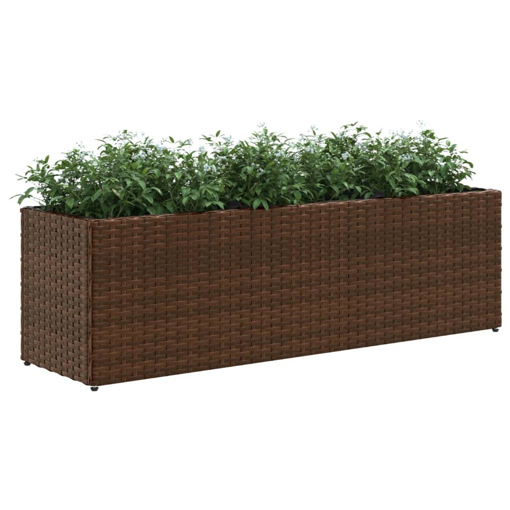 Garden Planter with 3 Pots Brown 105x30x32 cm Poly Rattan