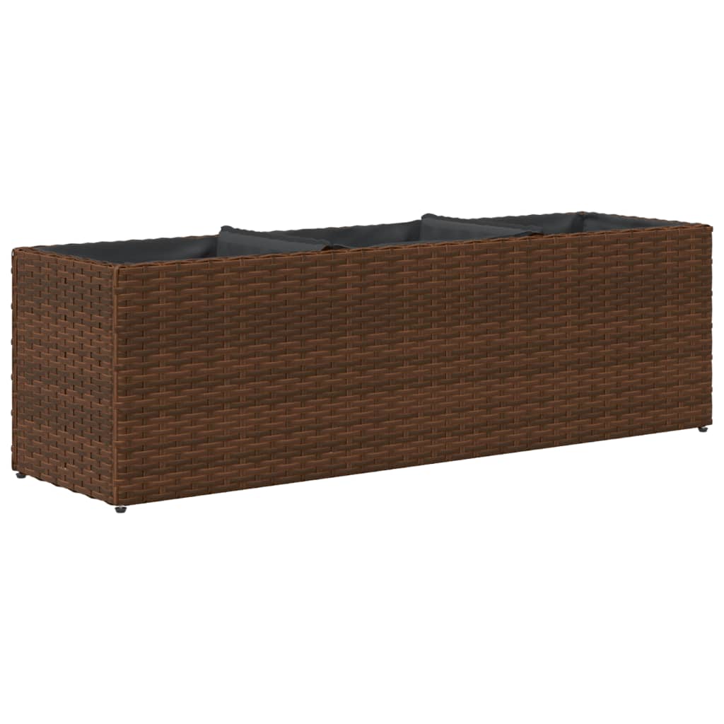 Garden Planter with 3 Pots Brown 105x30x32 cm Poly Rattan