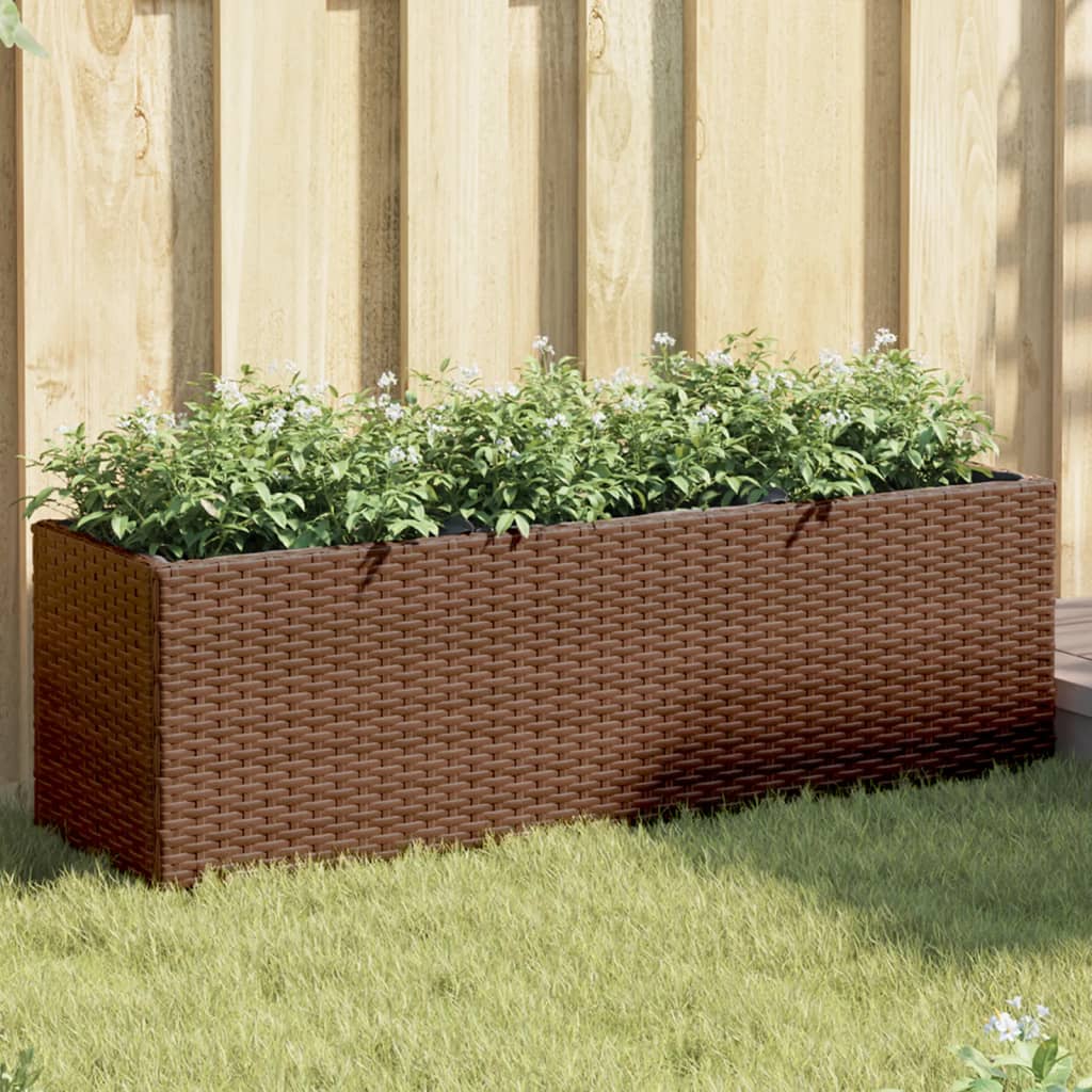 Garden Planter with 3 Pots Brown 105x30x32 cm Poly Rattan
