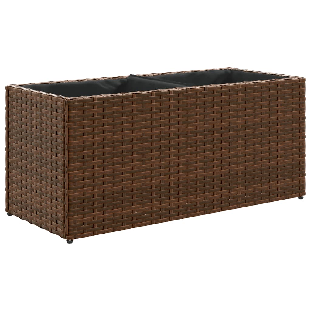 Garden Planter with 2 Pots Brown 72x30x32 cm Poly Rattan