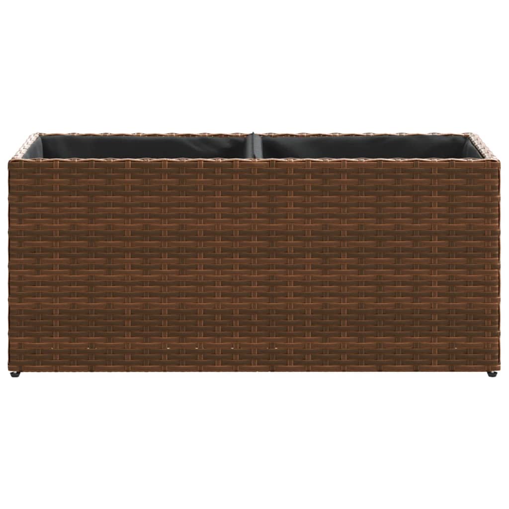 Garden Planter with 2 Pots Brown 72x30x32 cm Poly Rattan