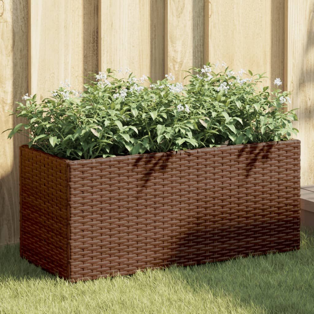 Garden Planter with 2 Pots Brown 72x30x32 cm Poly Rattan
