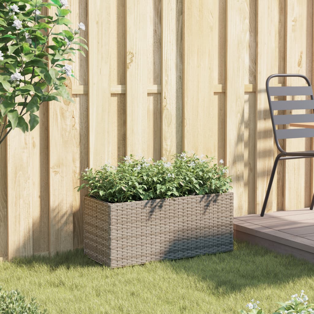Garden Planter with 2 Pots Grey 72x30x32 cm Poly Rattan