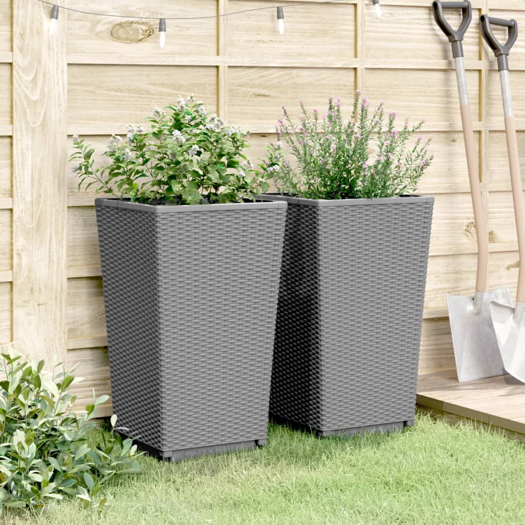 Garden Planters 2 pcs Light Grey 32.5x32.5x57 cm PP
