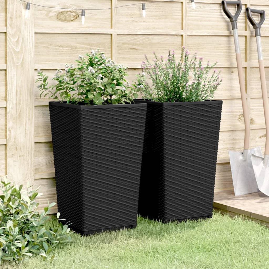 Garden Planters 2 pcs Black 32.5x32.5x57 cm PP