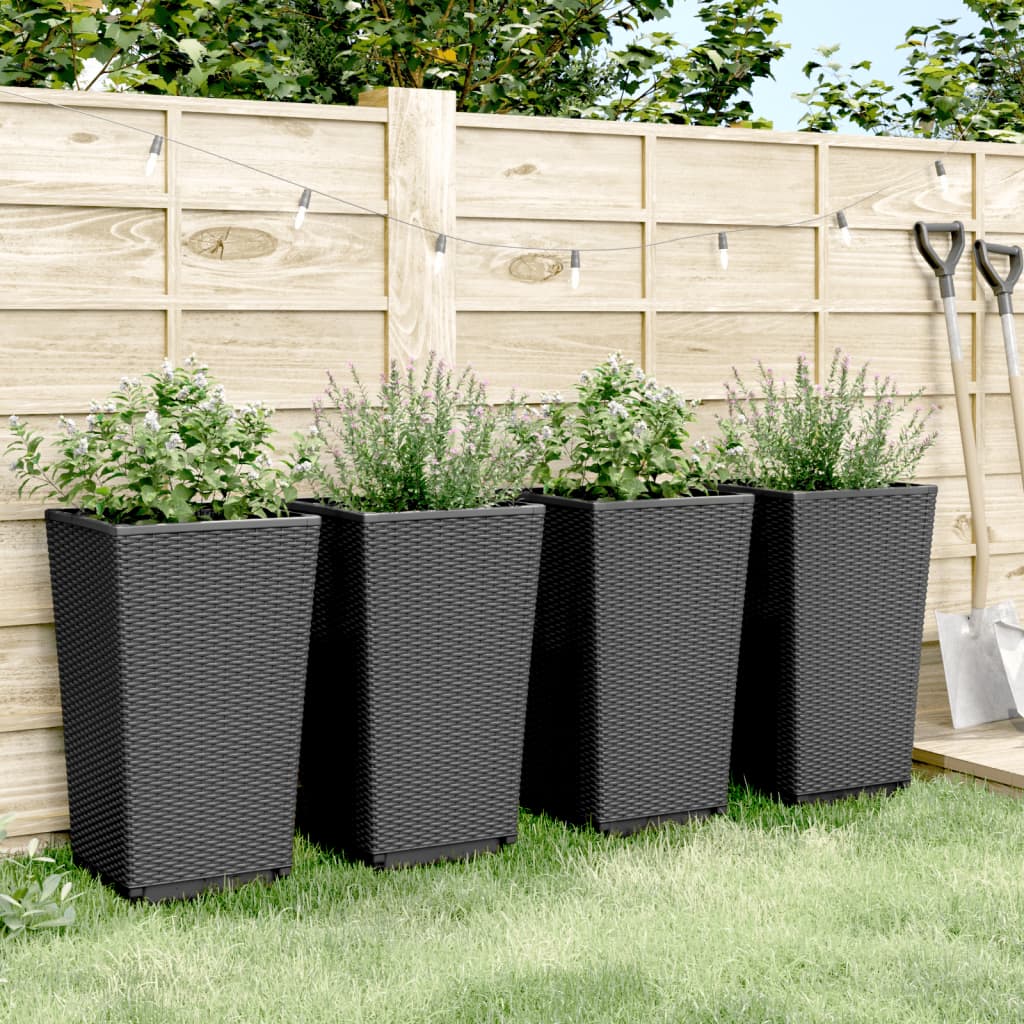Garden Planters 4 pcs Black 32.5x32.5x57 cm PP