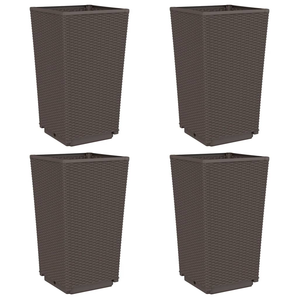 Garden Planters 4 pcs Brown 32.5x32.5x57 cm PP