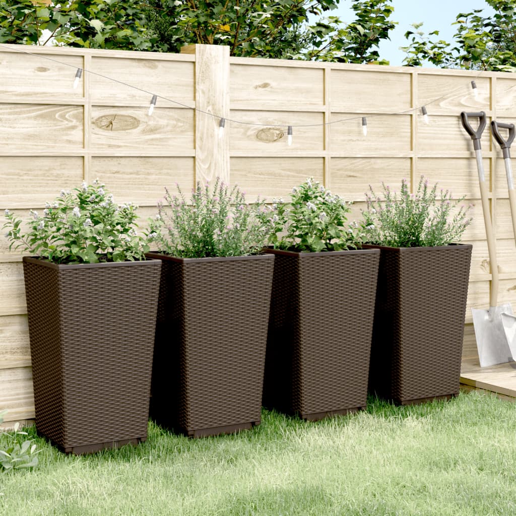 Garden Planters 4 pcs Brown 32.5x32.5x57 cm PP