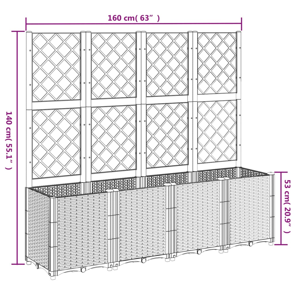 Garden Planter with Trellis Light Grey 160x40x140 cm PP