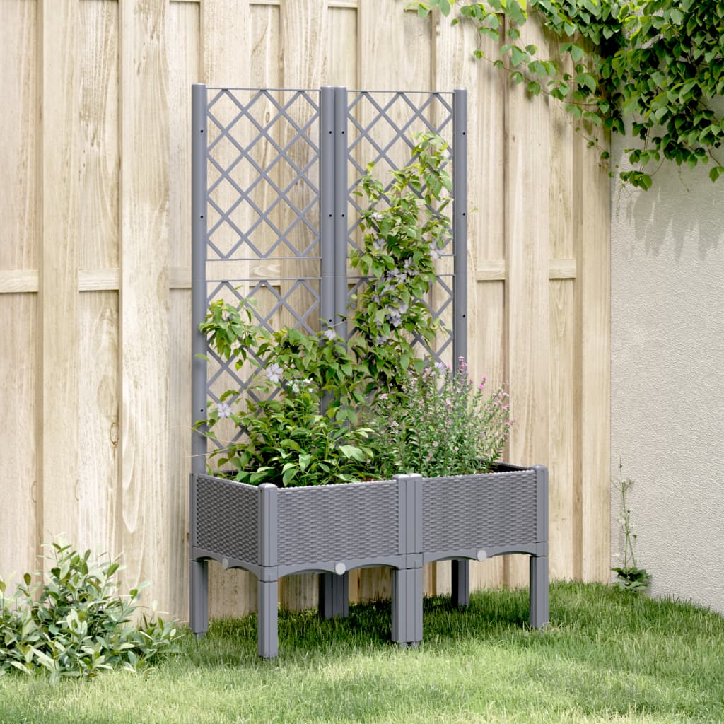 Garden Planter with Trellis Blue Grey 80x40x142 cm PP