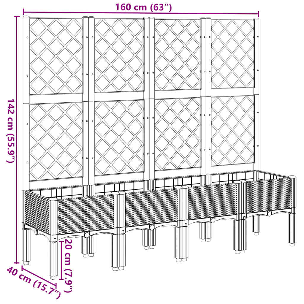 Garden Planter with Trellis White 160x40x142 cm PP