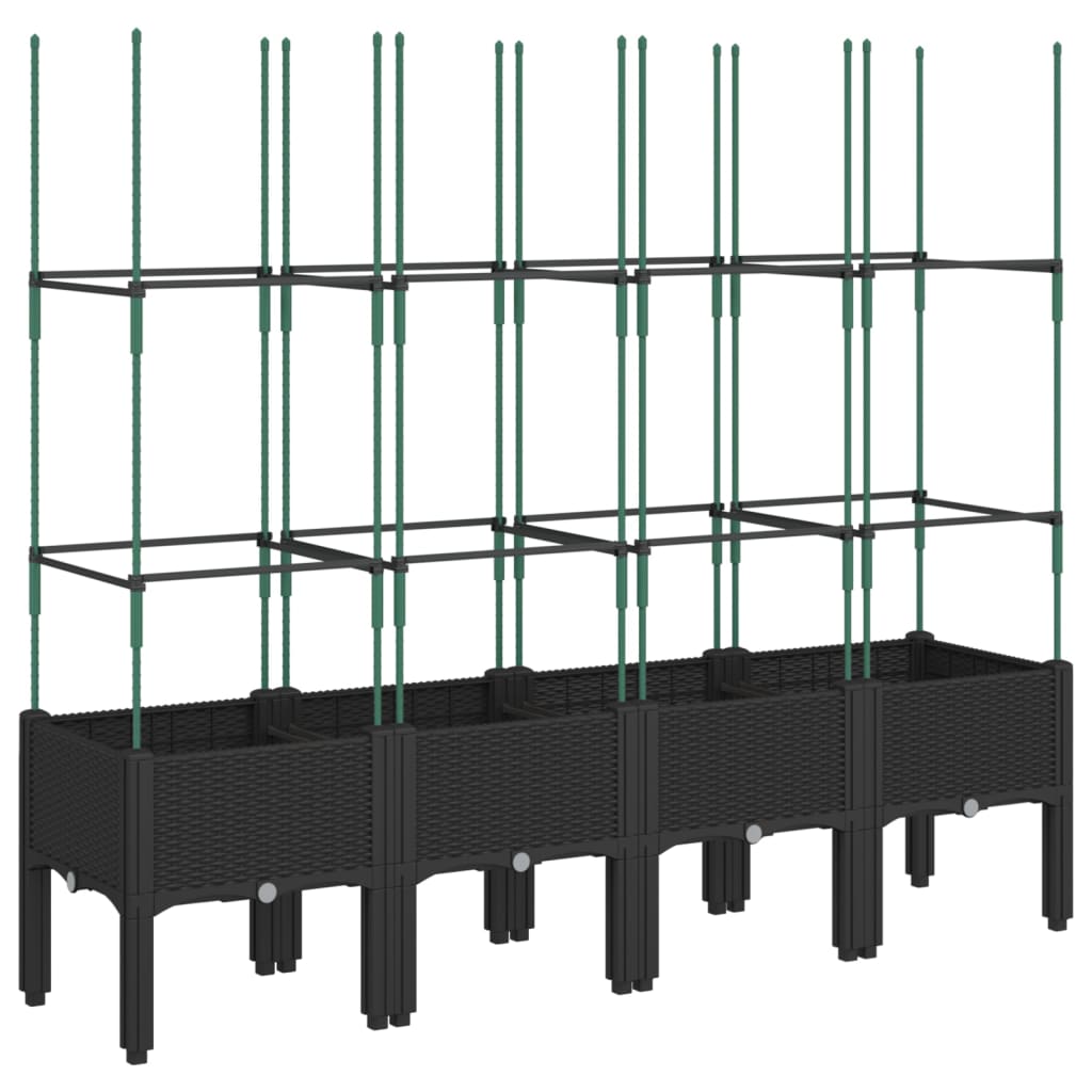 Garden Planter with Trellis Black 160x40x142.5 cm PP