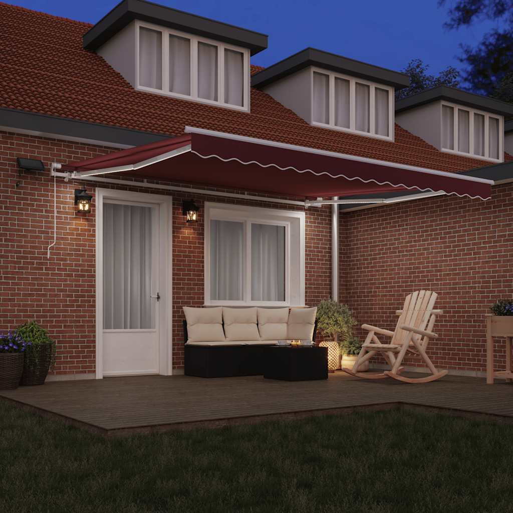 Manual Retractable Awning with LED Burgundy 400x300 cm
