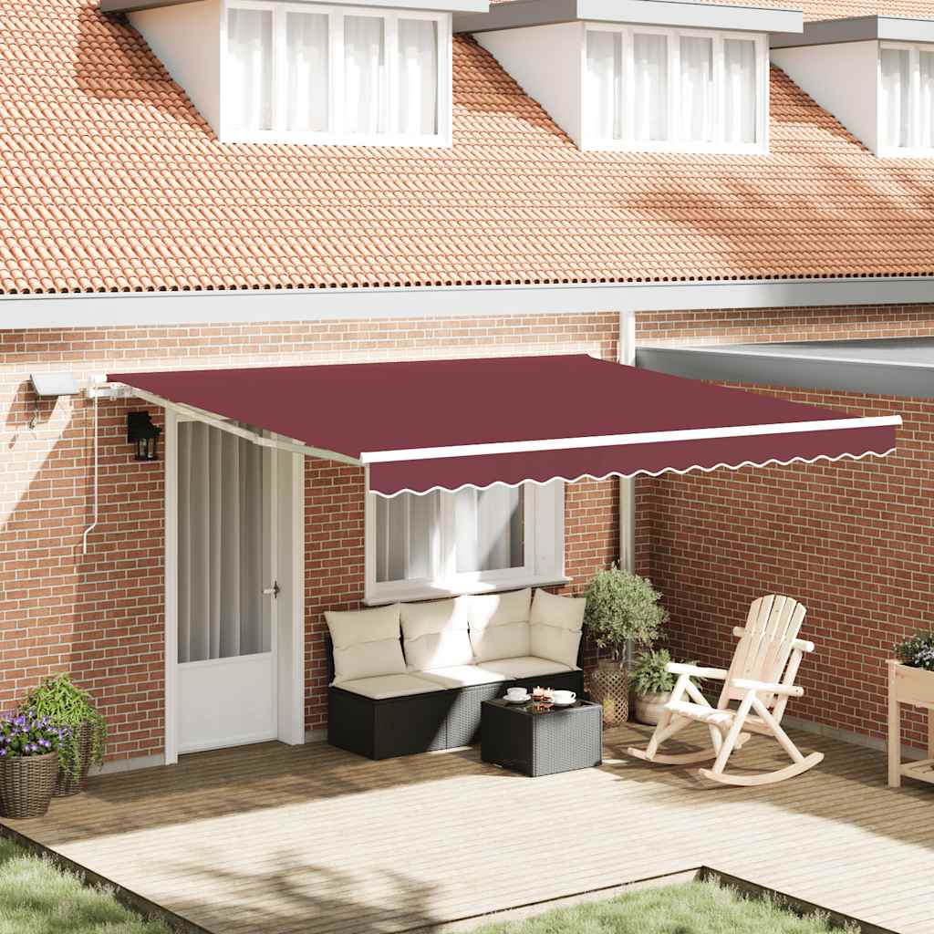 Manual Retractable Awning with LED Burgundy 400x300 cm