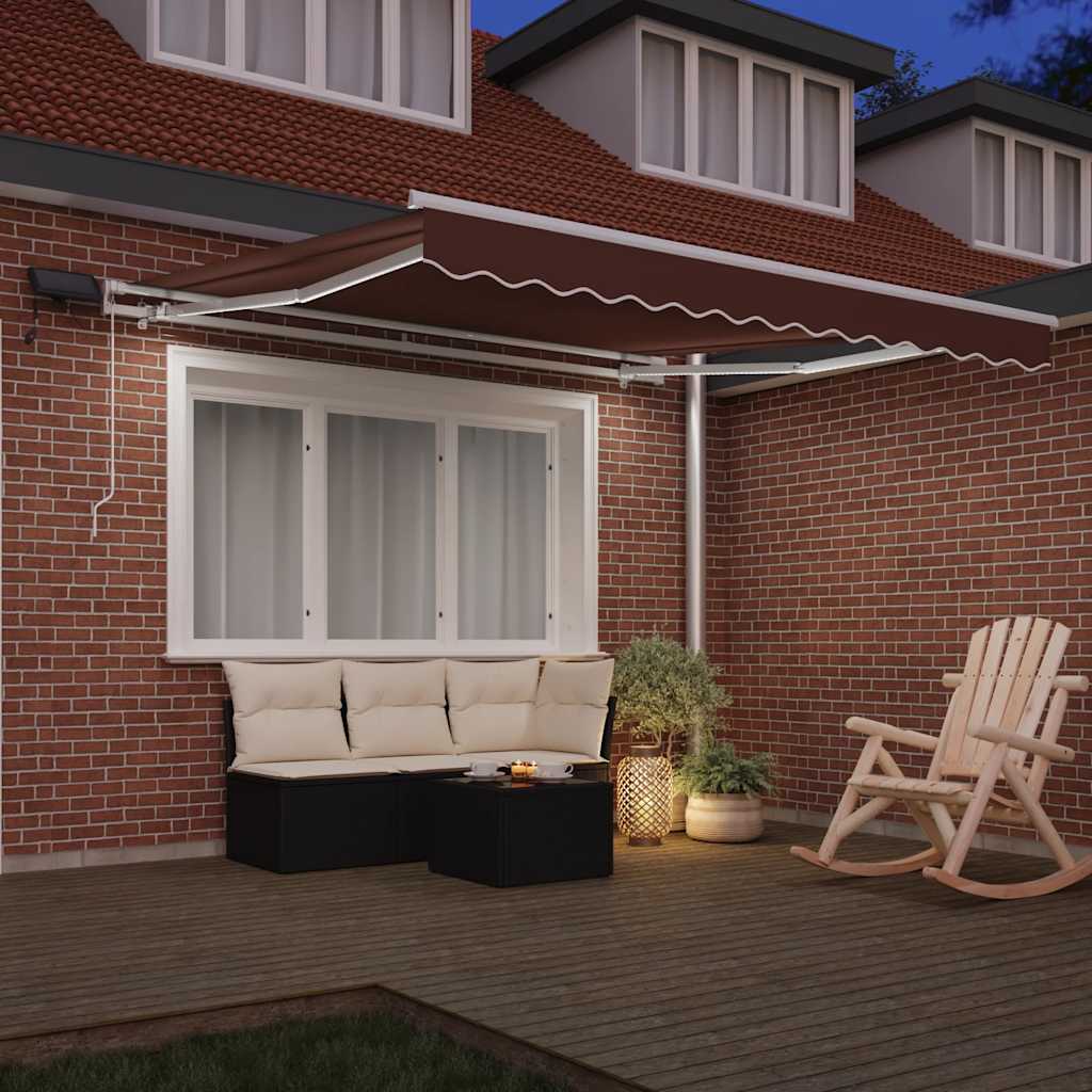 Manual Retractable Awning with LED Brown 300x250 cm