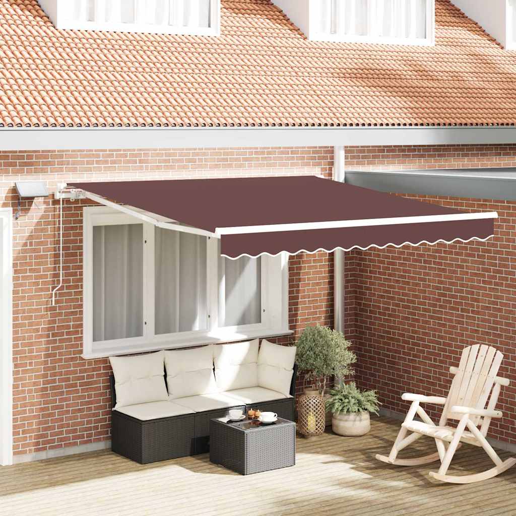 Manual Retractable Awning with LED Brown 300x250 cm