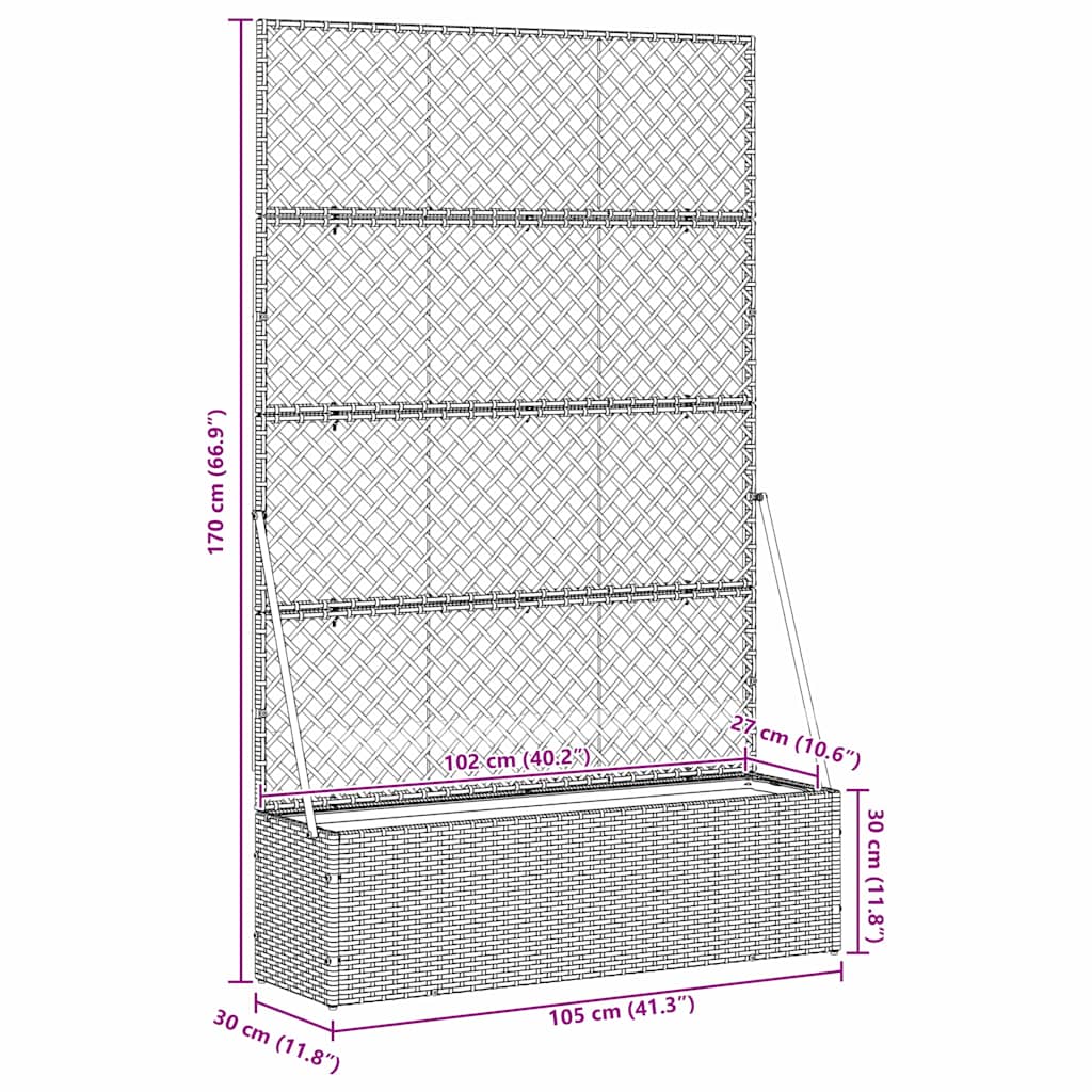 Planter Grey 105 x 30 x 170 cm Metal