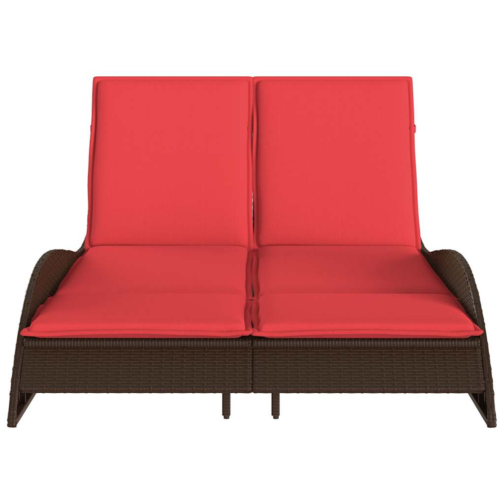 Sun Lounger with Cushions Brown 114x205x73 cm Poly Rattan