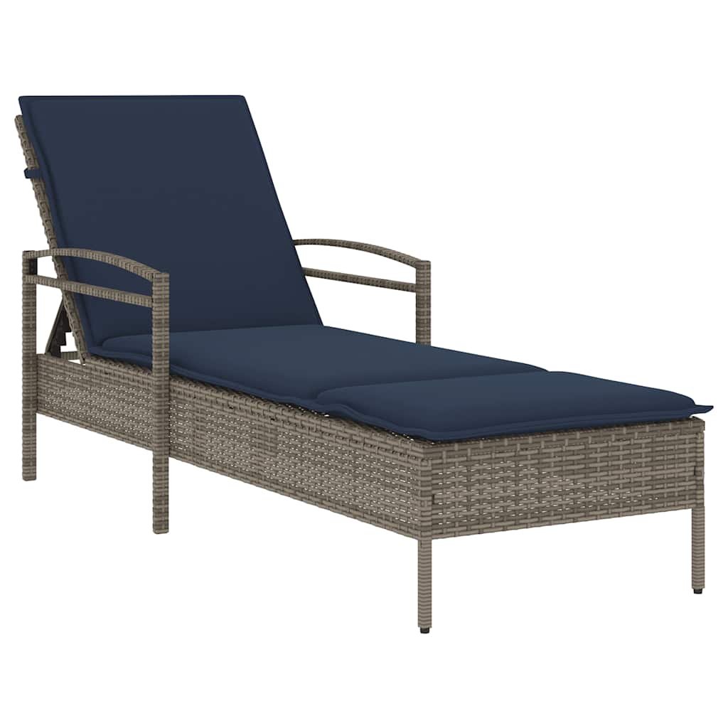 | Sun Lounger | Reclining Grey 63 x 200 x 81 cm Poly rattan