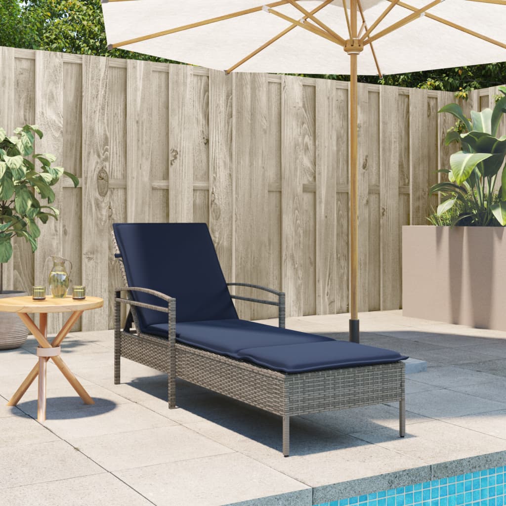 | Sun Lounger | Reclining Grey 63 x 200 x 81 cm Poly rattan