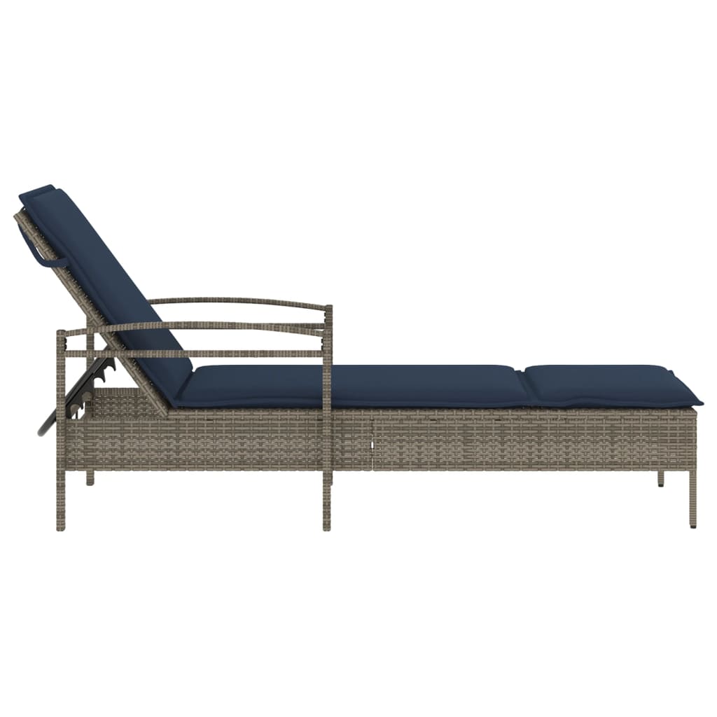 | Sun Lounger | Reclining Grey 63 x 200 x 81 cm Poly rattan