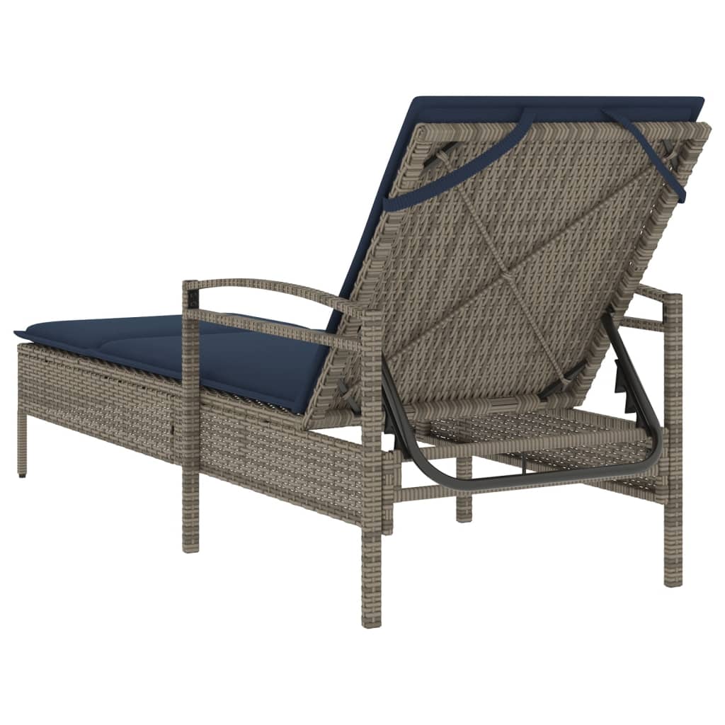 | Sun Lounger | Reclining Grey 63 x 200 x 81 cm Poly rattan