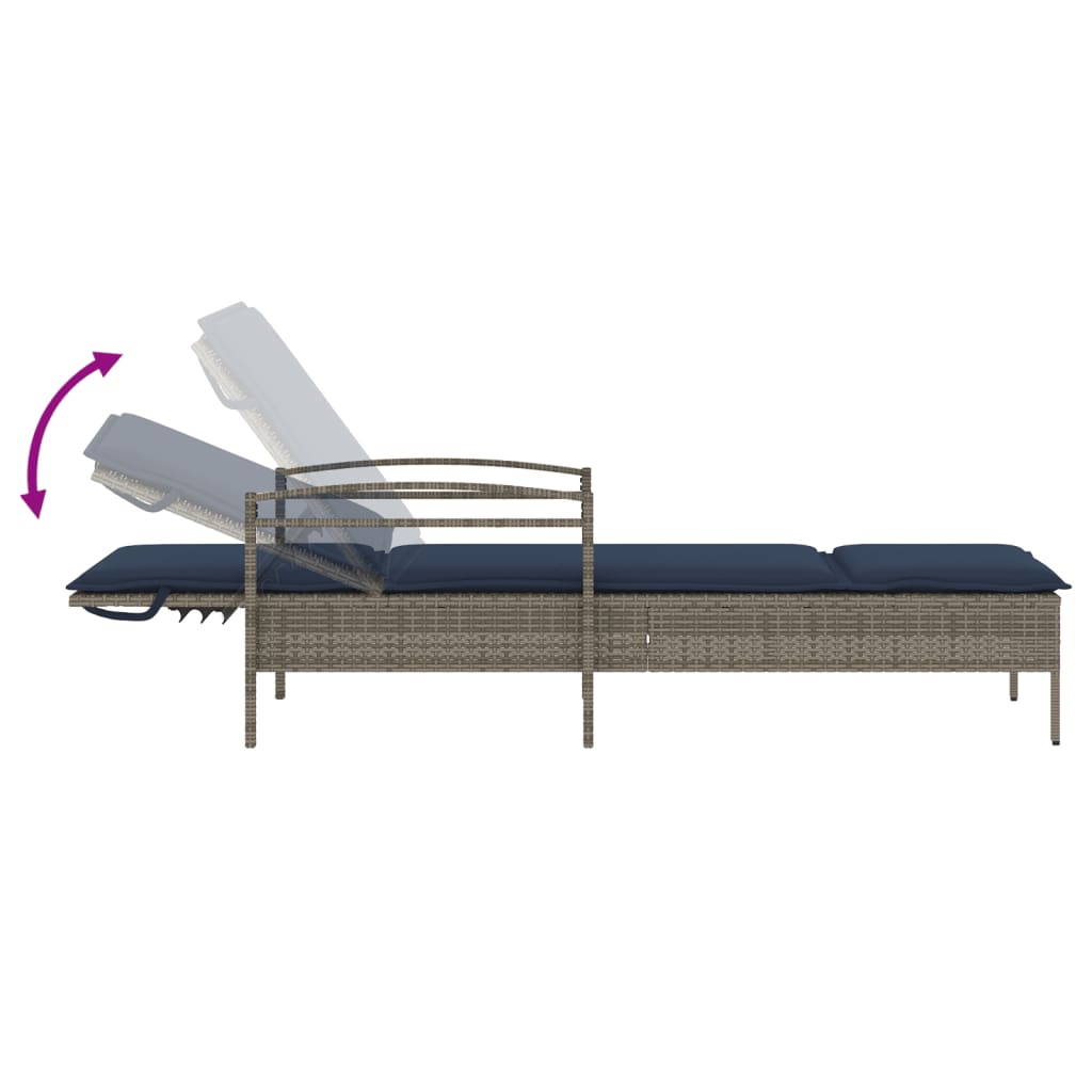 | Sun Lounger | Reclining Grey 63 x 200 x 81 cm Poly rattan