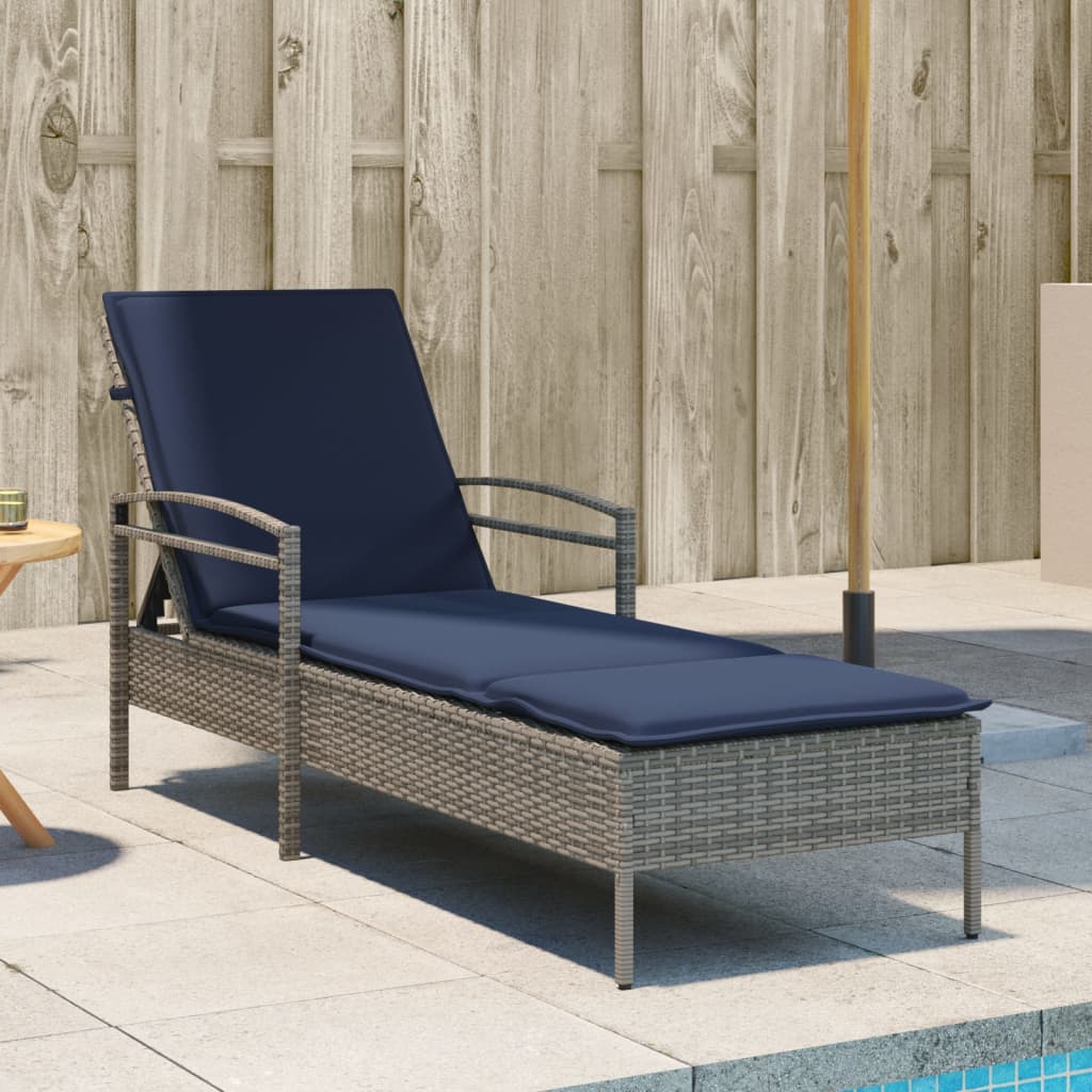 | Sun Lounger | Reclining Grey 63 x 200 x 81 cm Poly rattan