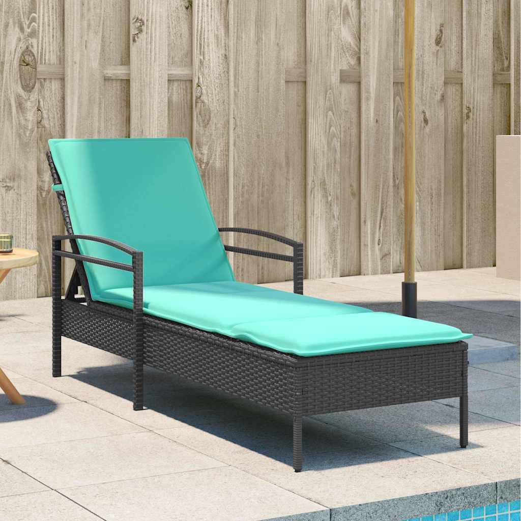 Sun lounger Reclining Black 63 x 200 x 81cm Poly Rattan