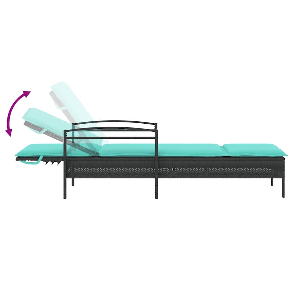 Sun lounger Reclining Black 63 x 200 x 81cm Poly Rattan