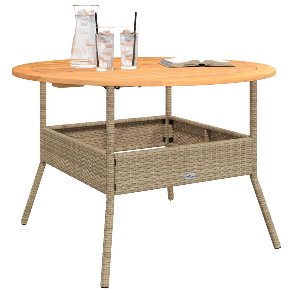 Garden Table with Acacia Wood Top Beige Ø110x71 cm Poly Rattan