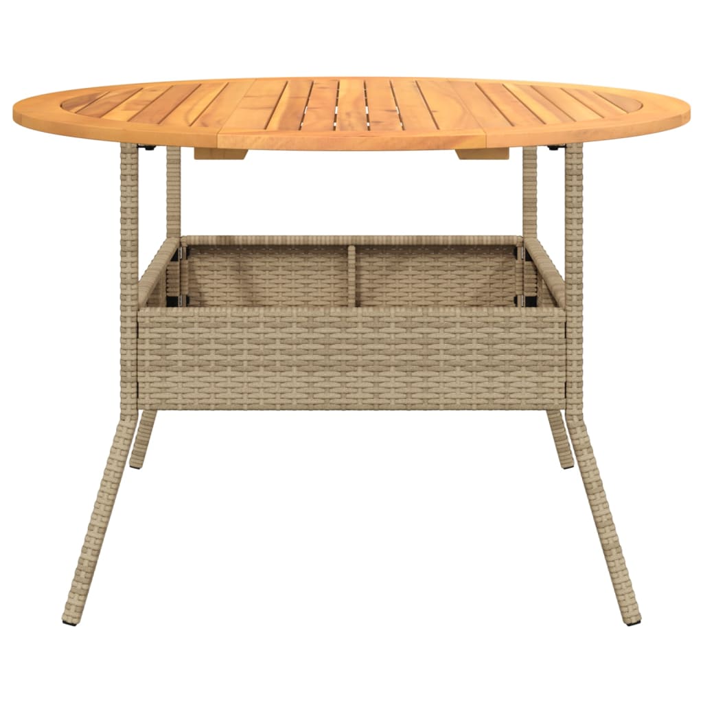 Garden Table with Acacia Wood Top Beige Ø110x71 cm Poly Rattan