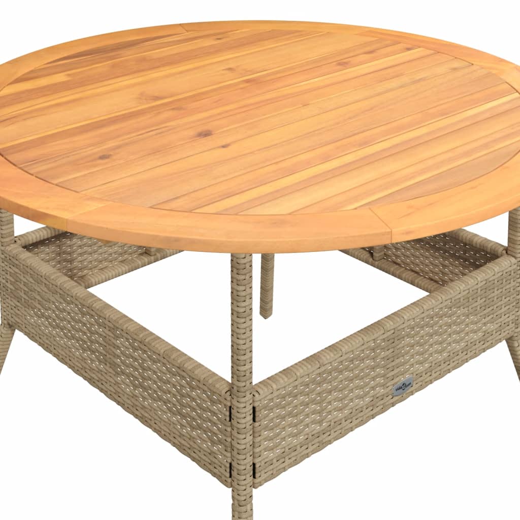 Garden Table with Acacia Wood Top Beige Ø110x71 cm Poly Rattan