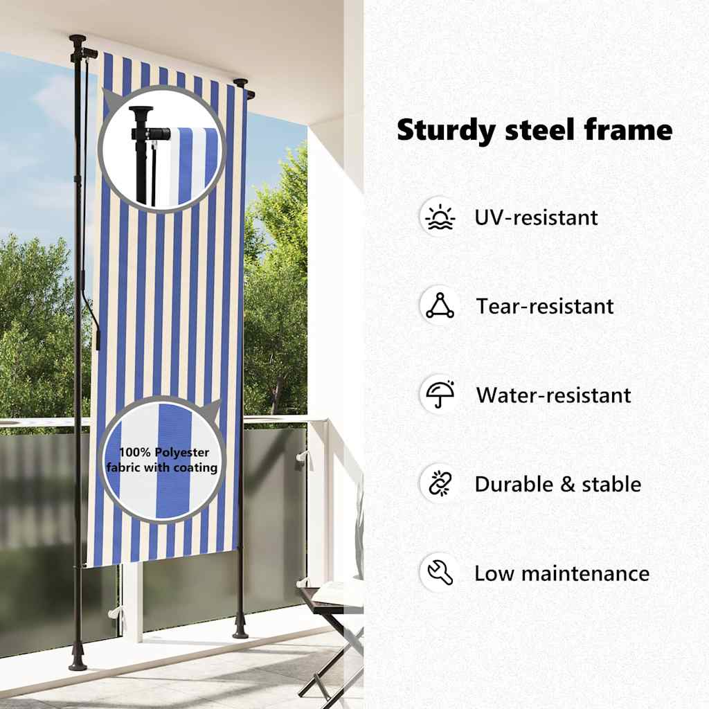 Outdoor Roller Blind Blue and White 100x270 cm Fabric&Steel