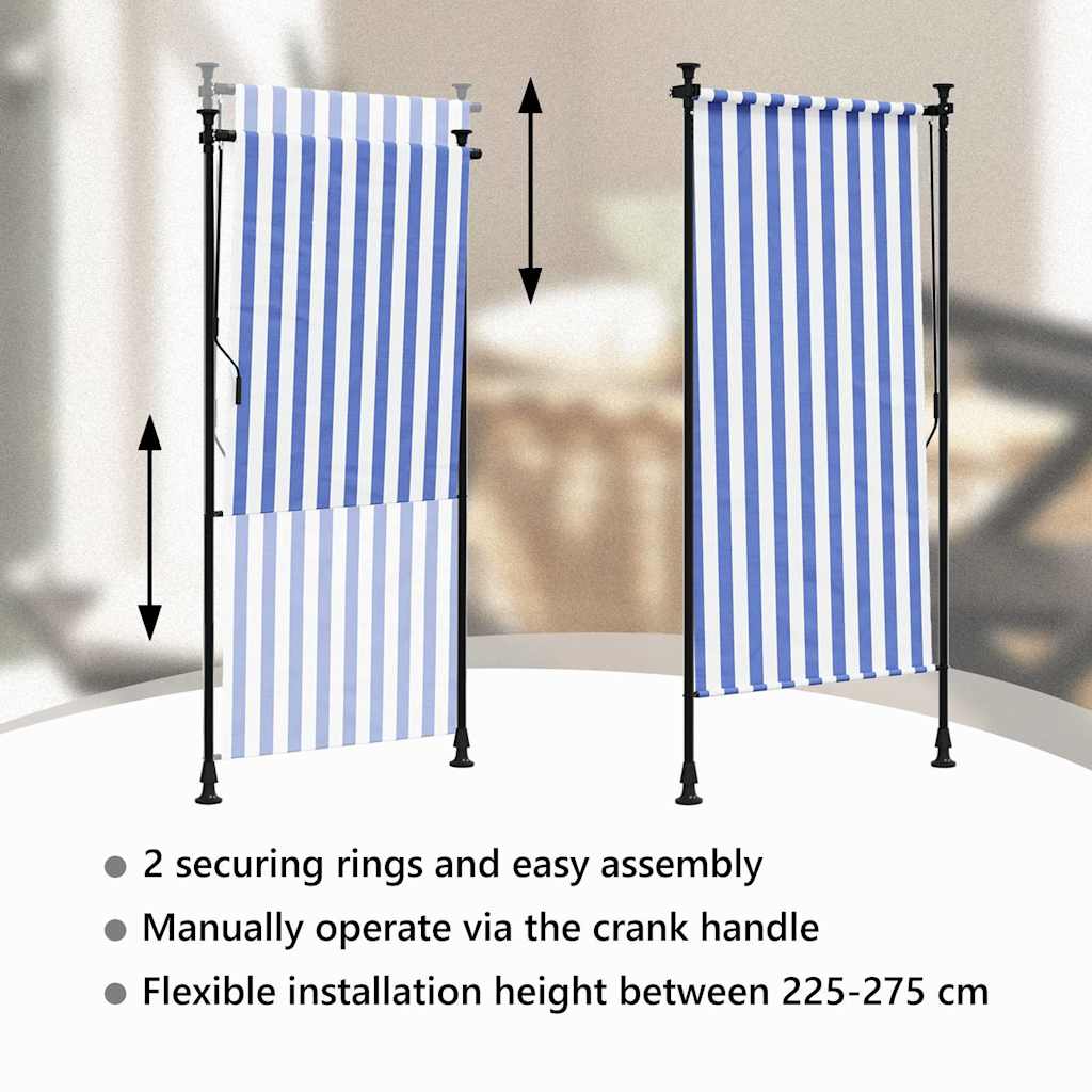 Outdoor Roller Blind Blue and White 100x270 cm Fabric&Steel