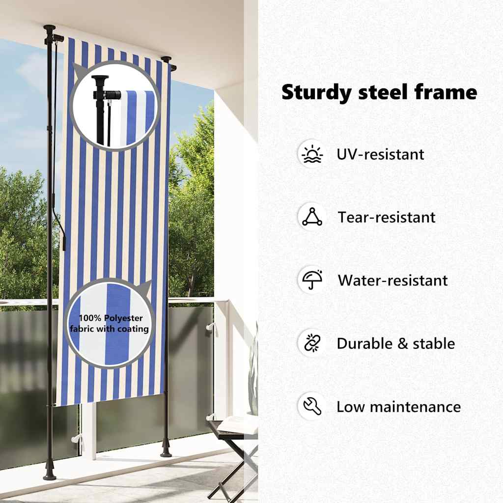 Outdoor Roller Blind Blue and White 120x270 cm Fabric&Steel