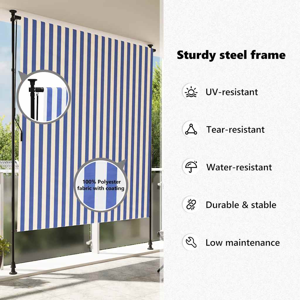 Outdoor Roller Blind Blue and White 150x270 cm Fabric&Steel