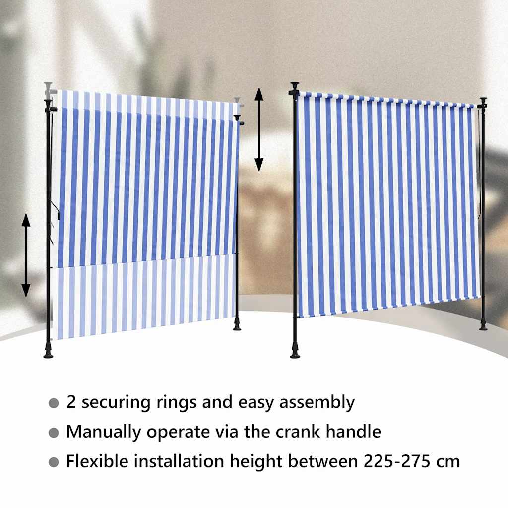 Outdoor Roller Blind Blue and White 200x270 cm Fabric&Steel