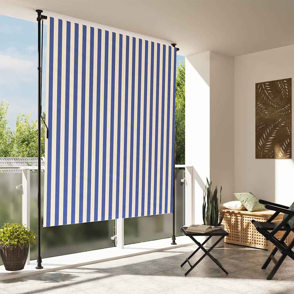 Outdoor Roller Blind Blue and White 200x270 cm Fabric&Steel