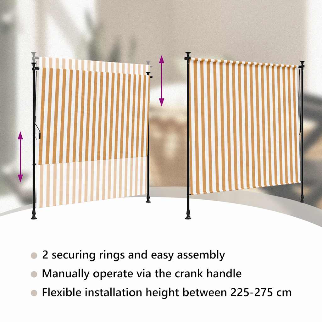 Outdoor Roller Blind Orange and White 150x270 cm Fabric&Steel