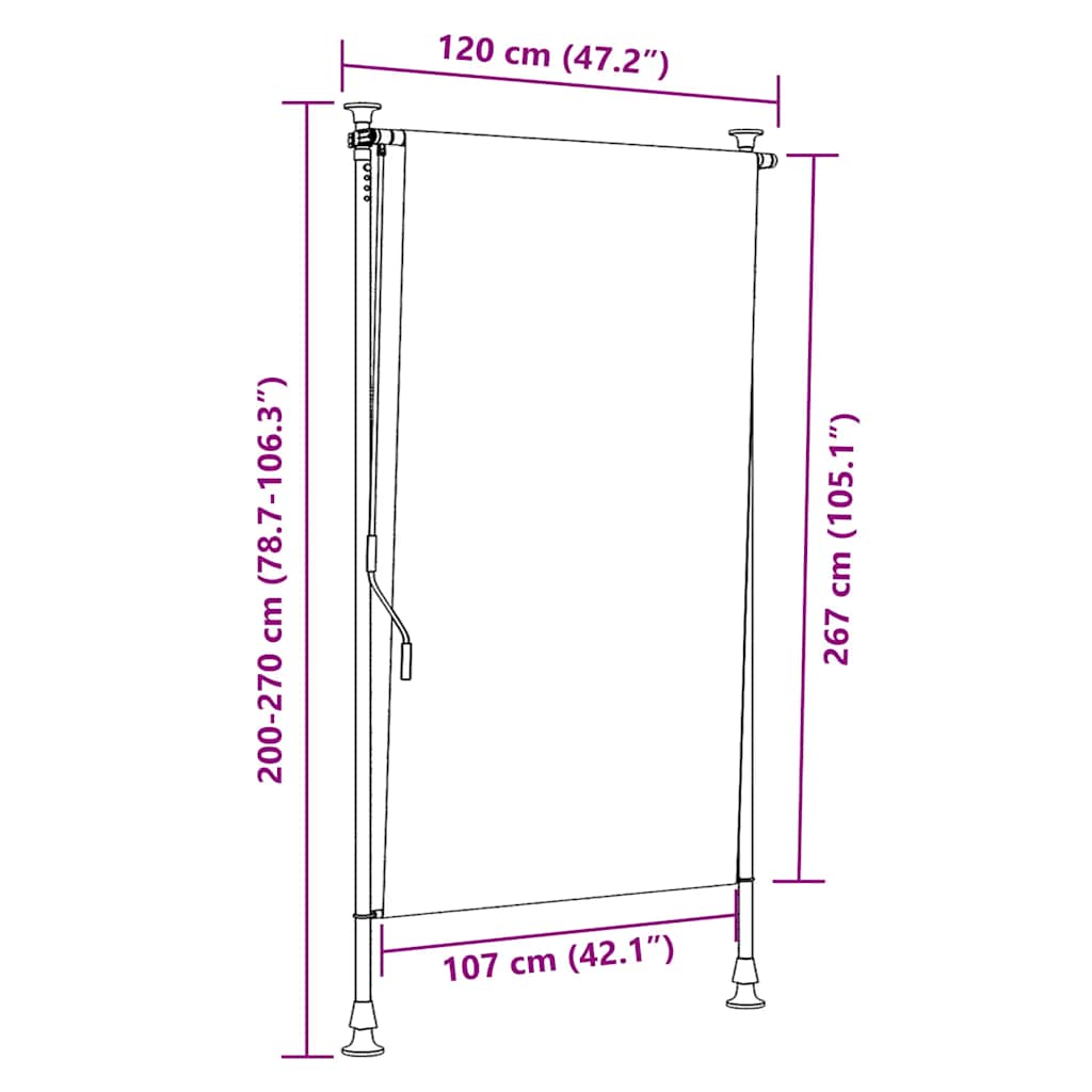 Outdoor Roller Blind Yellow and White 120x270 cm Fabric&Steel