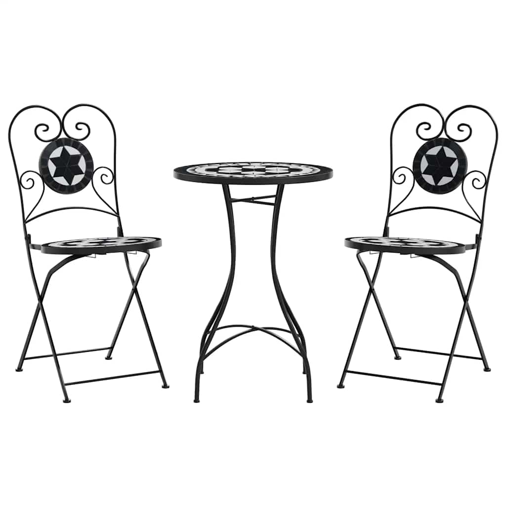 Mosaic Bistro Set Black and White Iron and Ceramic