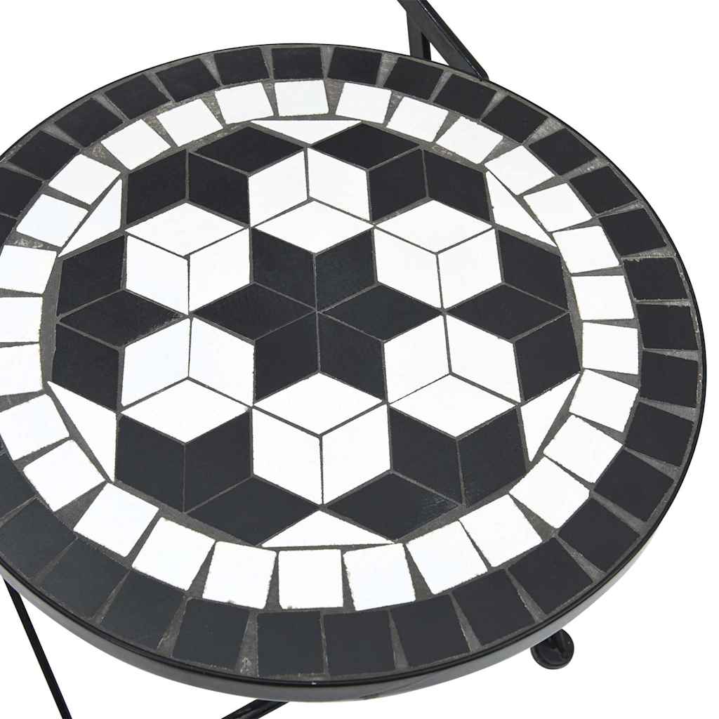 Mosaic Bistro Set Black and White Iron and Ceramic