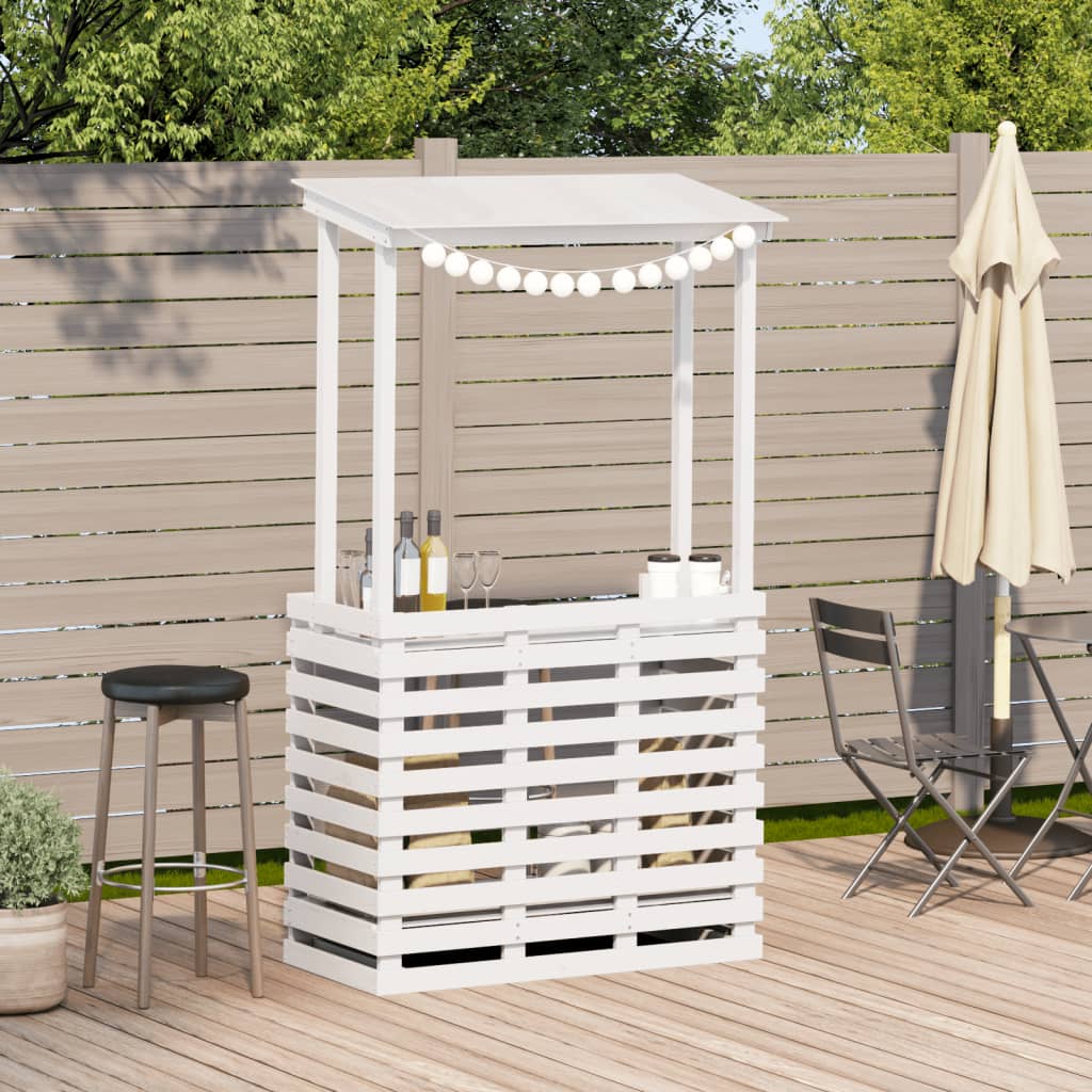 Outdoor Bar Table with Roof White 112.5x57x195.5 cm Solid Wood