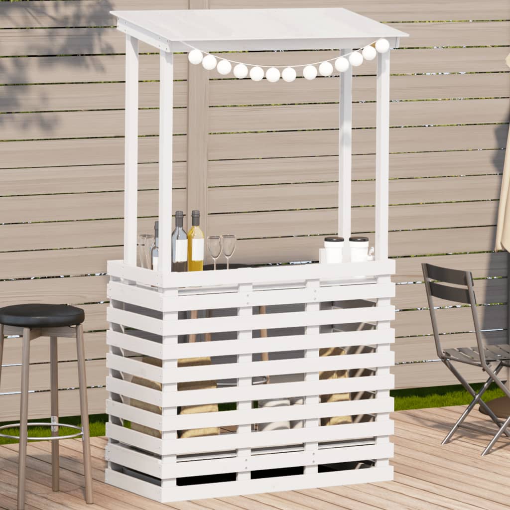 Outdoor Bar Table with Roof White 112.5x57x195.5 cm Solid Wood