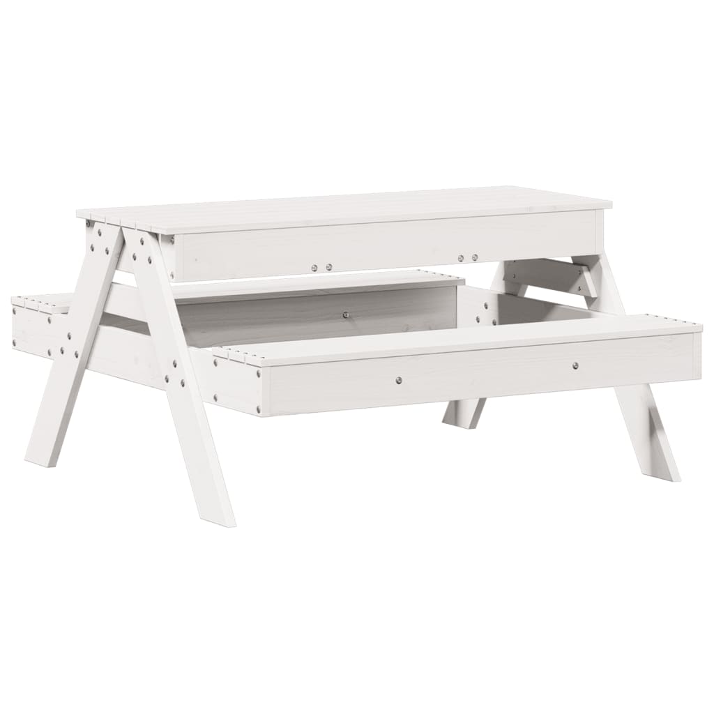 Picnic Table with Sandpit for Kids White Solid Wood Pine