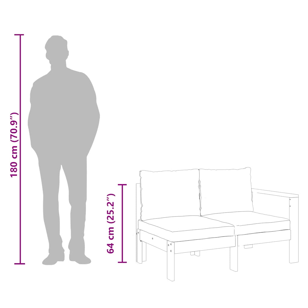 Garden Sofa with 1 Armrest 2-Seater Solid Wood Acacia