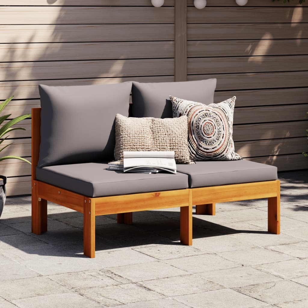 Garden Sofa Armless with Cushions 2-Seater Solid Wood Acacia