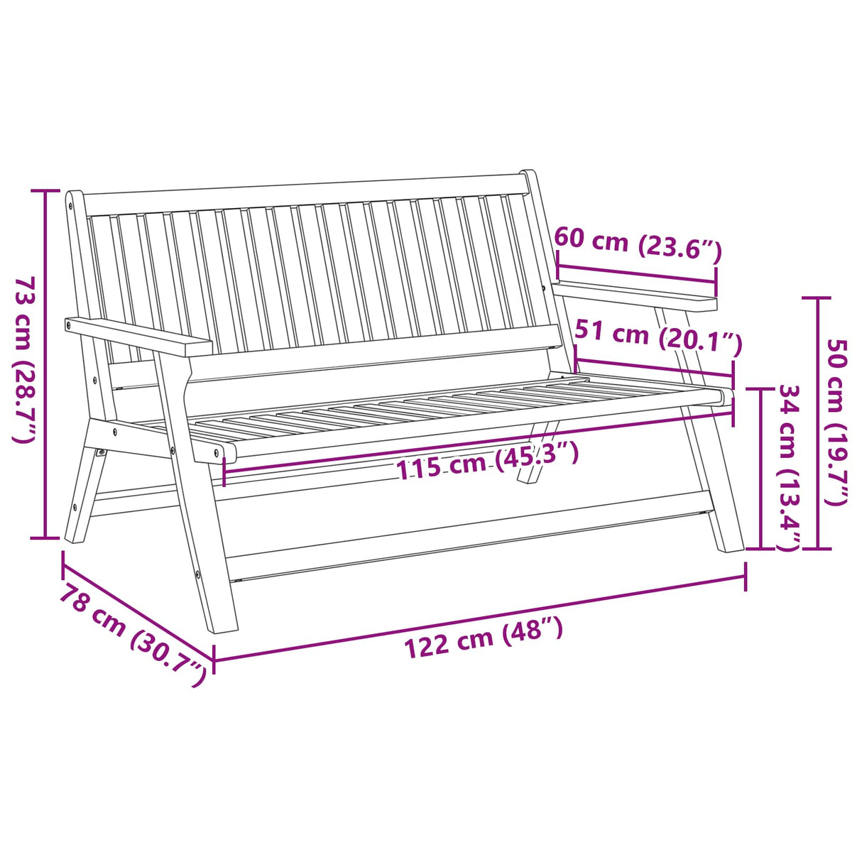 Relax Bench Brown Solid Acacia Wood
